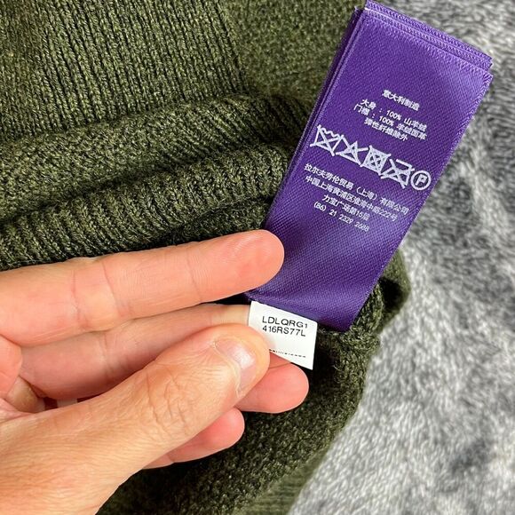 SOLD Ralph Lauren Purple Label Slim-Fit Suede-Trimmed Cashmere 1/2 Zip Sweater L - Picture 7 of 12